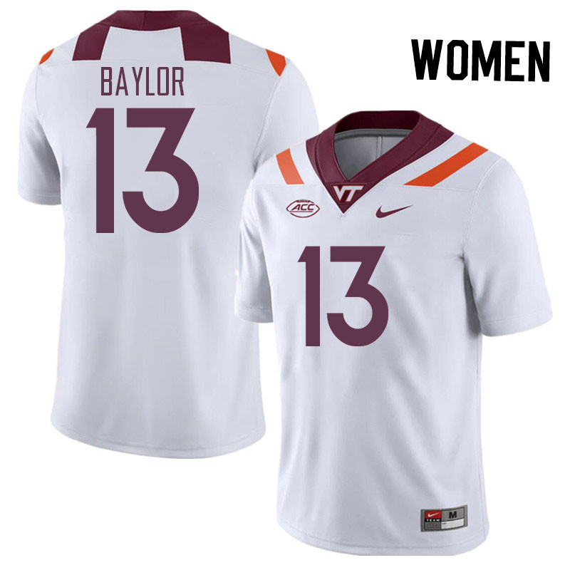 Women #13 Marcell Baylor Virginia Tech Hokies College Football Jerseys Stitched Sale-White - Click Image to Close